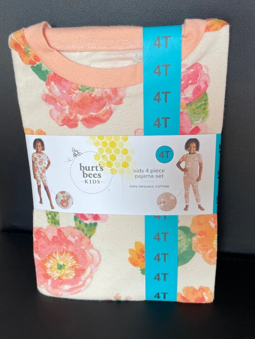 NWT Burt's Bees 4pc Organic Cotton Pajama Set Llama Floral 4T